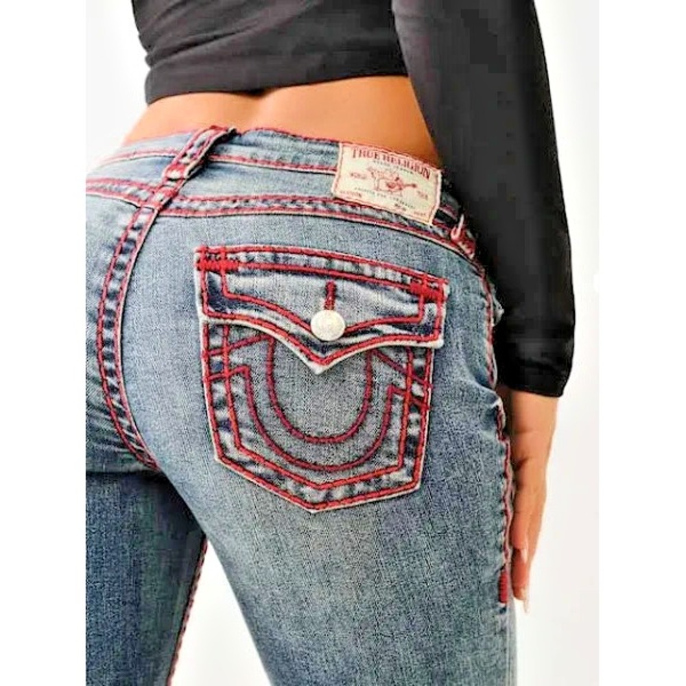TRUE RELIGION Women's Billie Super T Mid Rise Straight Flap Denim Jeans Size 29 - Picture 5 of 8